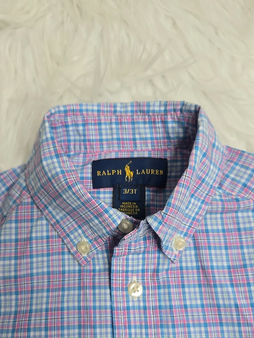 Ralph Lauren Blue and Purple Plaid Button-Down Shirt for Kids